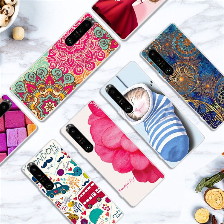 Full Protection Flexible TPU Phone Cover Case with Pattern Printing for Sony Xperia 1 III 5G - Exquisite Flower