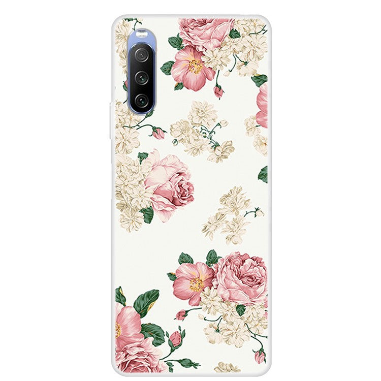 Full Protection Pattern Printing Flexible TPU Phone Cover Case for Sony Xperia 10 III 5G - White Base Flower