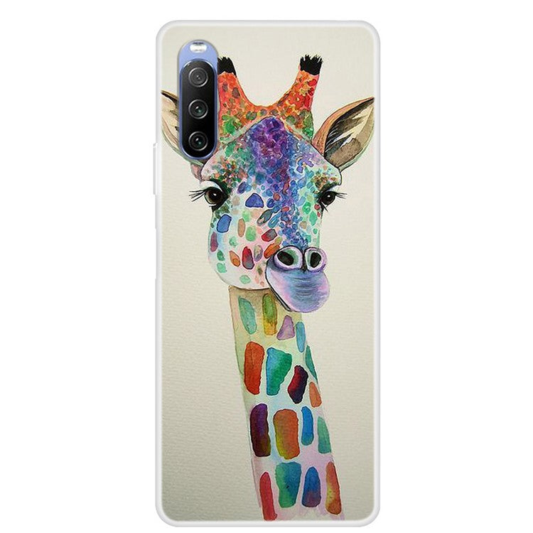 Full Protection Pattern Printing Flexible TPU Phone Cover Case for Sony Xperia 10 III 5G - Colorful Giraffe