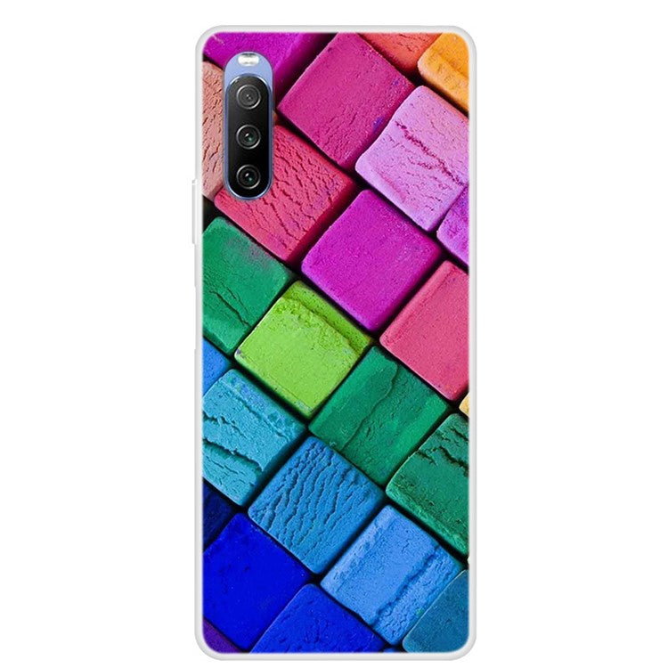Full Protection Pattern Printing Flexible TPU Phone Cover Case for Sony Xperia 10 III 5G - Colorful Block