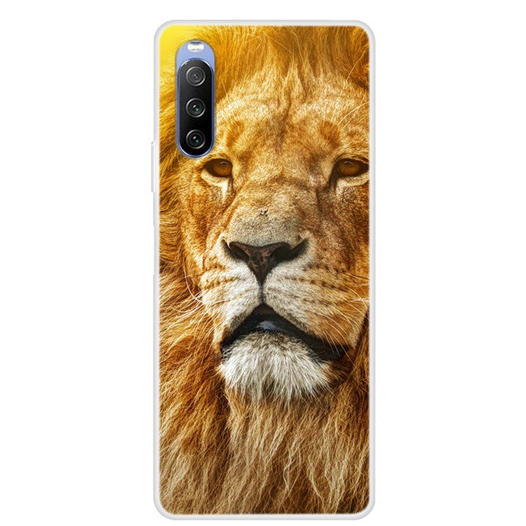 Full Protection Pattern Printing Flexible TPU Phone Cover Case for Sony Xperia 10 III 5G - Golden Lion