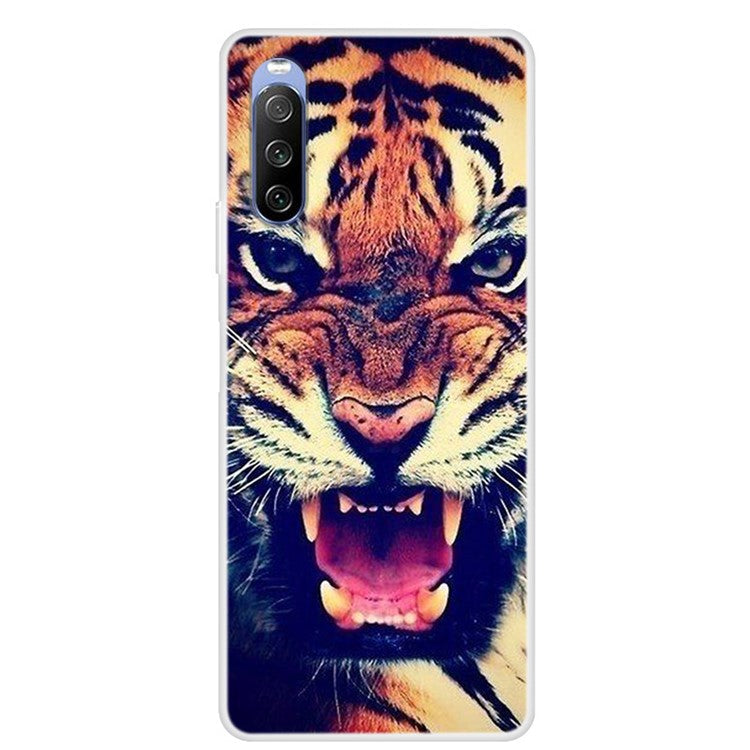 Full Protection Pattern Printing Flexible TPU Phone Cover Case for Sony Xperia 10 III 5G - Tiger