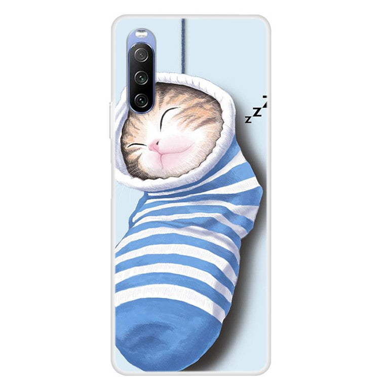 Full Protection Pattern Printing Flexible TPU Phone Cover Case for Sony Xperia 10 III 5G - Sock Cat