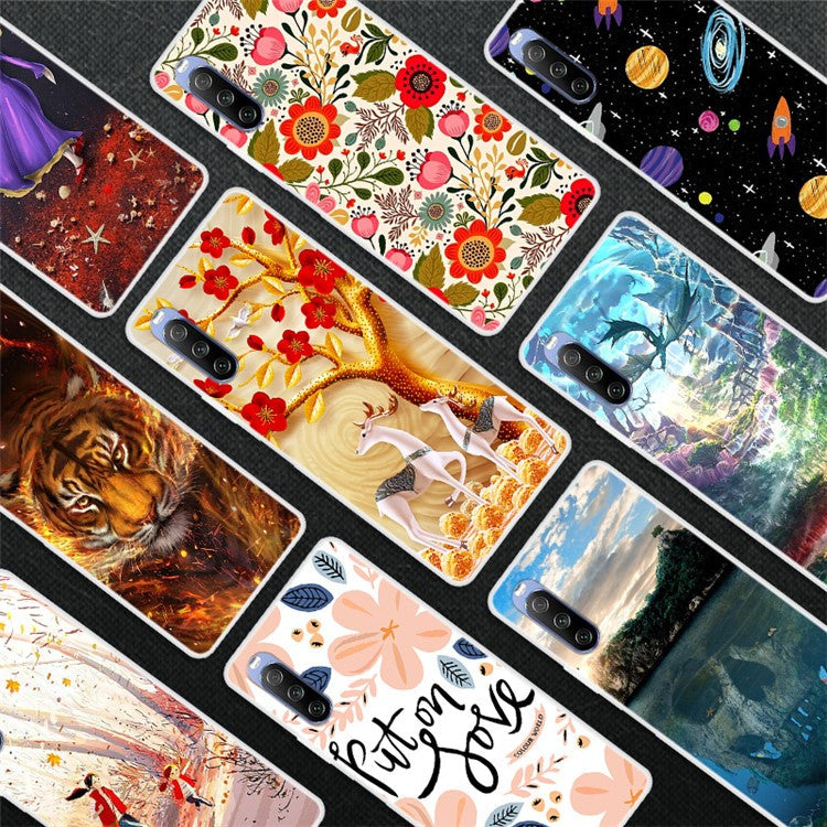 Pattern Printing TPU Phone Back Case for Sony Xperia 10 III 5G - Stars and Girl