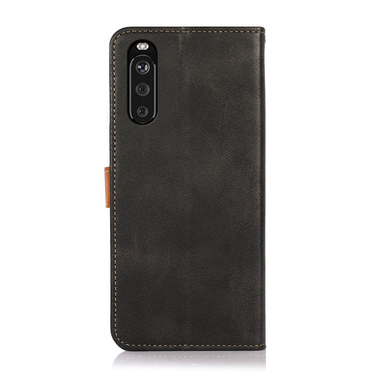 KHAZNEH Golden Magnetic Clasp Dual Color Stand Wallet Leather Phone Case for Sony Xperia 10 III 5G - Black