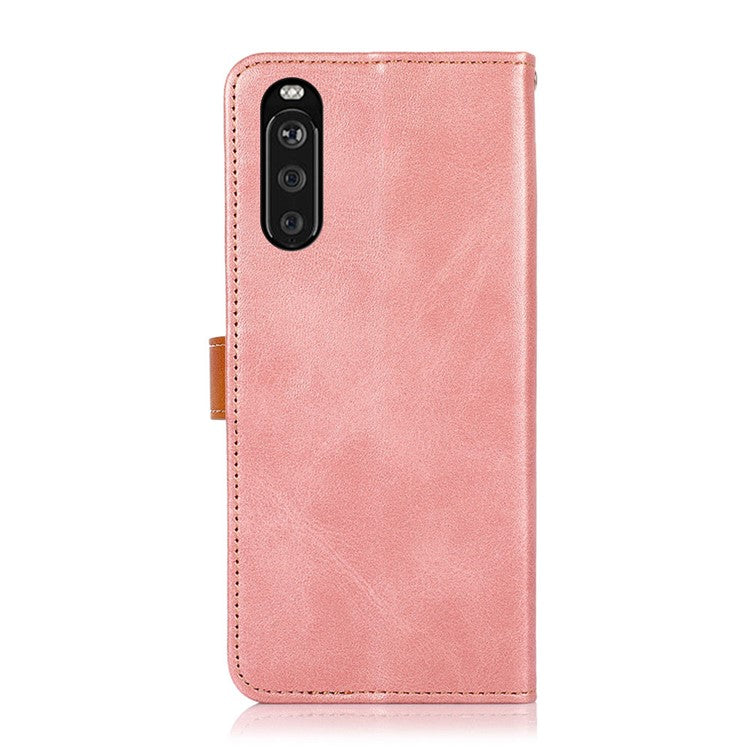KHAZNEH Golden Magnetic Clasp Dual Color Stand Wallet Leather Phone Case for Sony Xperia 10 III 5G - Rose Gold