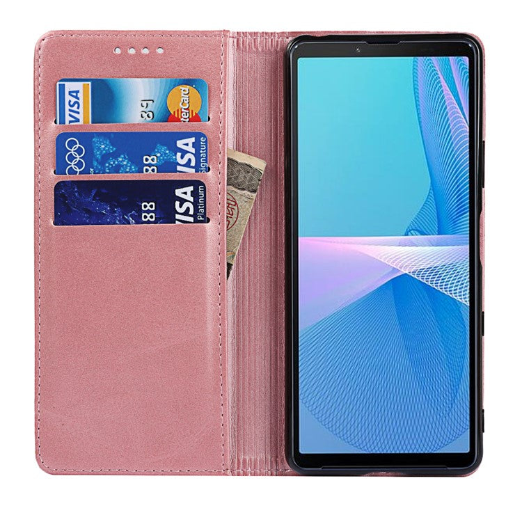 Magnetic Auto-absorbed Wallet Stand Leather Phone Case for Sony Xperia 10 III 5G - Rose Gold