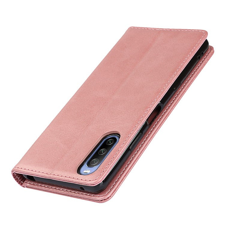 Magnetic Auto-absorbed Wallet Stand Leather Phone Case for Sony Xperia 10 III 5G - Rose Gold