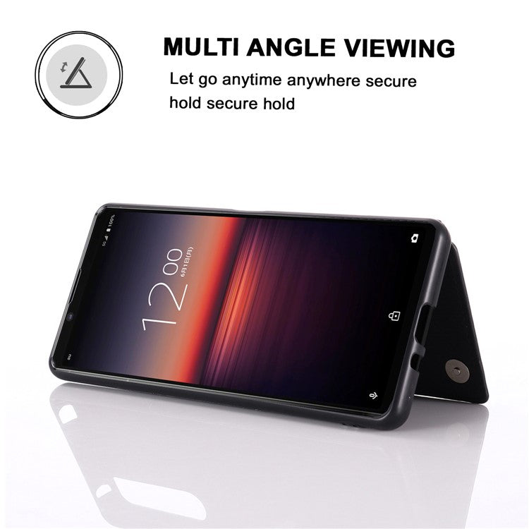 PU Leather Card Holder Design Phone Case with Kickstand for Sony Xperia 1 III 5G - Black