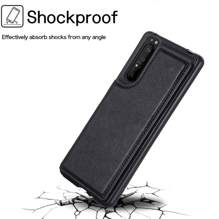 PU Leather Card Holder Design Phone Case with Kickstand for Sony Xperia 1 III 5G - Black