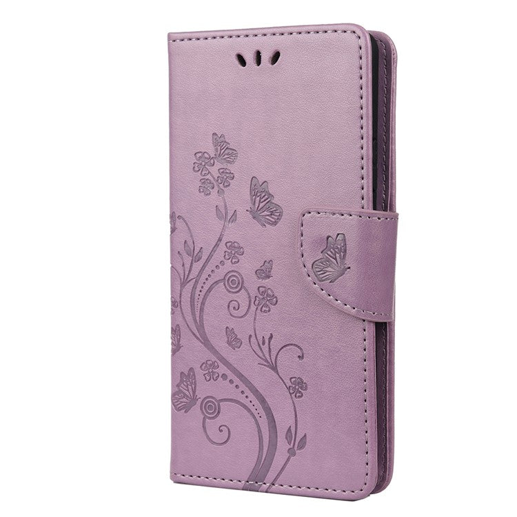 Imprinted Butterfly PU Leather Flip Wallet Full Protective Case Cover Stand for Sony Xperia 10 III 5G - Light Purple