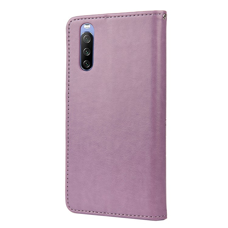 Imprinted Butterfly PU Leather Flip Wallet Full Protective Case Cover Stand for Sony Xperia 10 III 5G - Light Purple