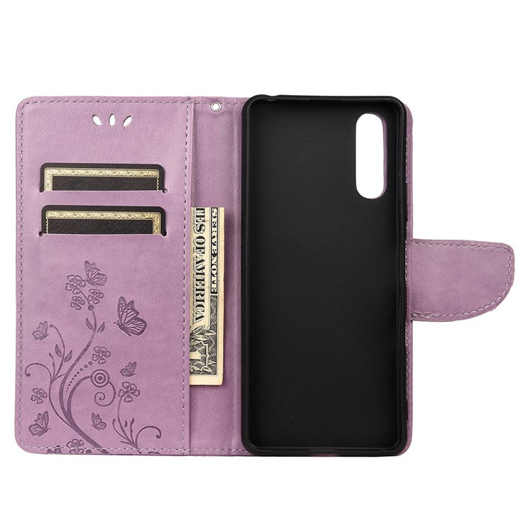 Imprinted Butterfly PU Leather Flip Wallet Full Protective Case Cover Stand for Sony Xperia 10 III 5G - Light Purple