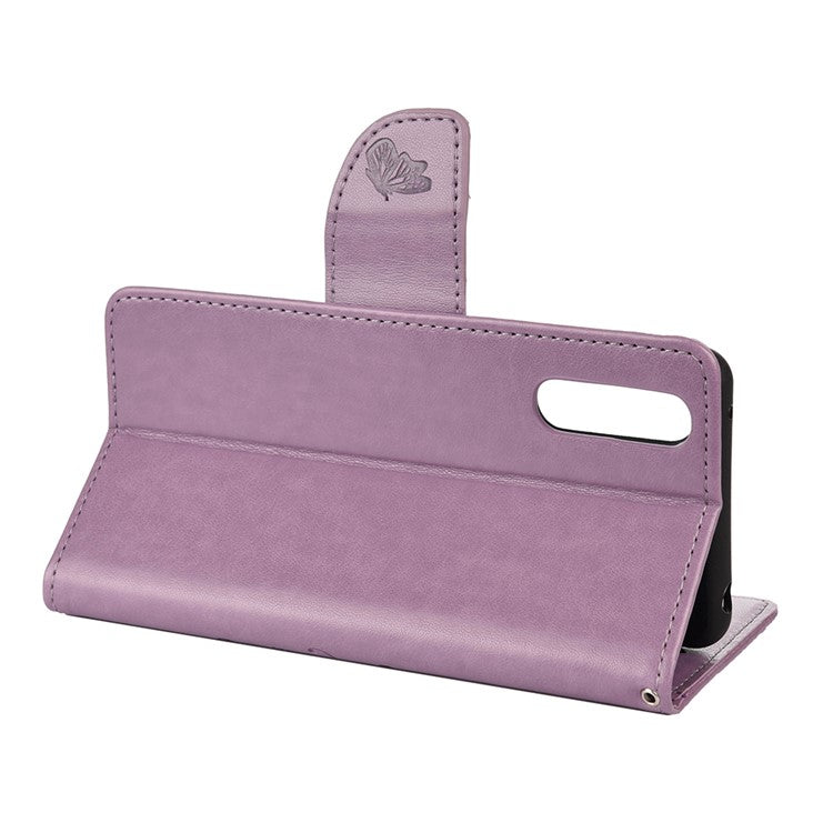 Imprinted Butterfly PU Leather Flip Wallet Full Protective Case Cover Stand for Sony Xperia 10 III 5G - Light Purple