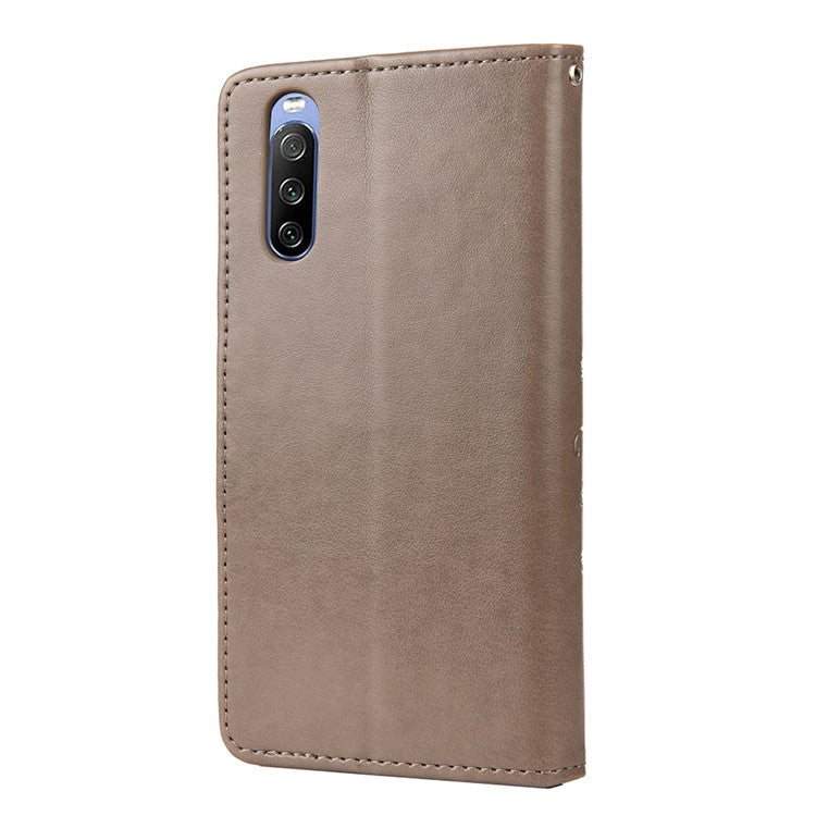Imprinted Butterfly PU Leather Flip Wallet Full Protective Case Cover Stand for Sony Xperia 10 III 5G - Grey