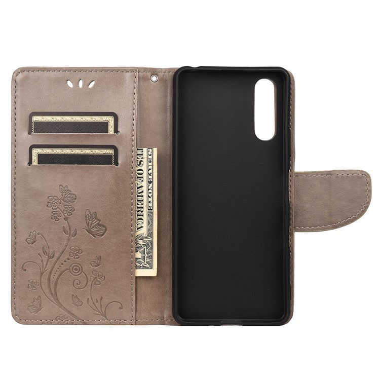 Imprinted Butterfly PU Leather Flip Wallet Full Protective Case Cover Stand for Sony Xperia 10 III 5G - Grey