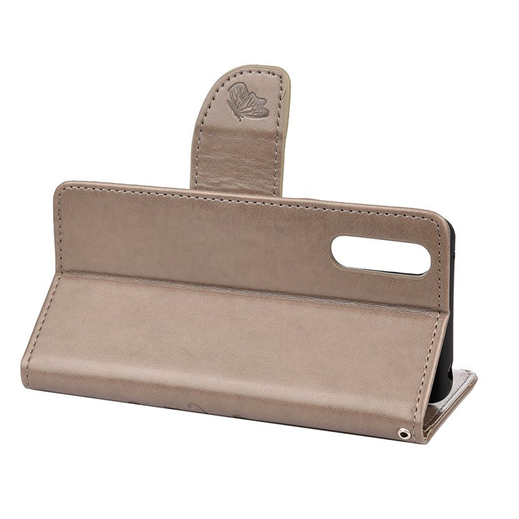 Imprinted Butterfly PU Leather Flip Wallet Full Protective Case Cover Stand for Sony Xperia 10 III 5G - Grey