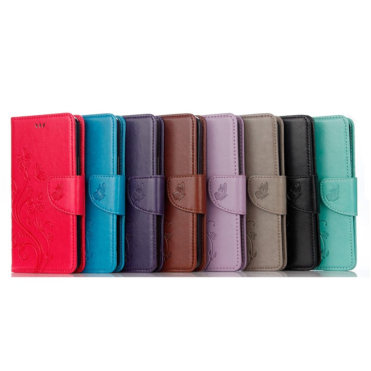 Imprinted Butterfly PU Leather Flip Wallet Full Protective Case Cover Stand for Sony Xperia 10 III 5G - Grey