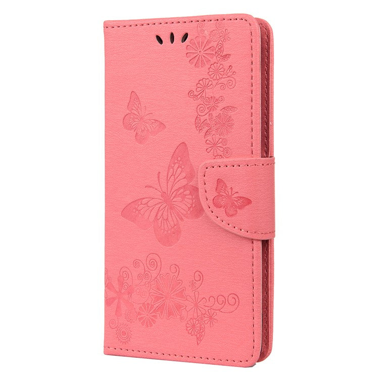 Butterfly Flower Imprinted PU Leather Wallet Magnetic Flip Protective Cover for Sony Xperia 10 III 5G - Pink