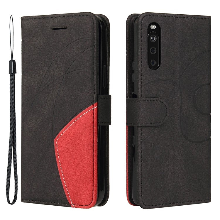 KT Leather Series-1 Fashionable Bi-colour Splicing Style Stand Leather Wallet Case Cover for Sony Xperia 10 III 5G / Xperia 10 III Lite - Black