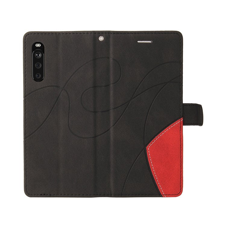 KT Leather Series-1 Fashionable Bi-colour Splicing Style Stand Leather Wallet Case Cover for Sony Xperia 10 III 5G / Xperia 10 III Lite - Black