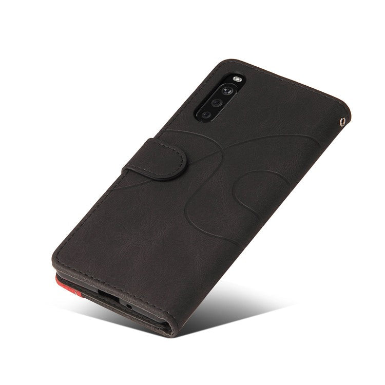 KT Leather Series-1 Fashionable Bi-colour Splicing Style Stand Leather Wallet Case Cover for Sony Xperia 10 III 5G / Xperia 10 III Lite - Black