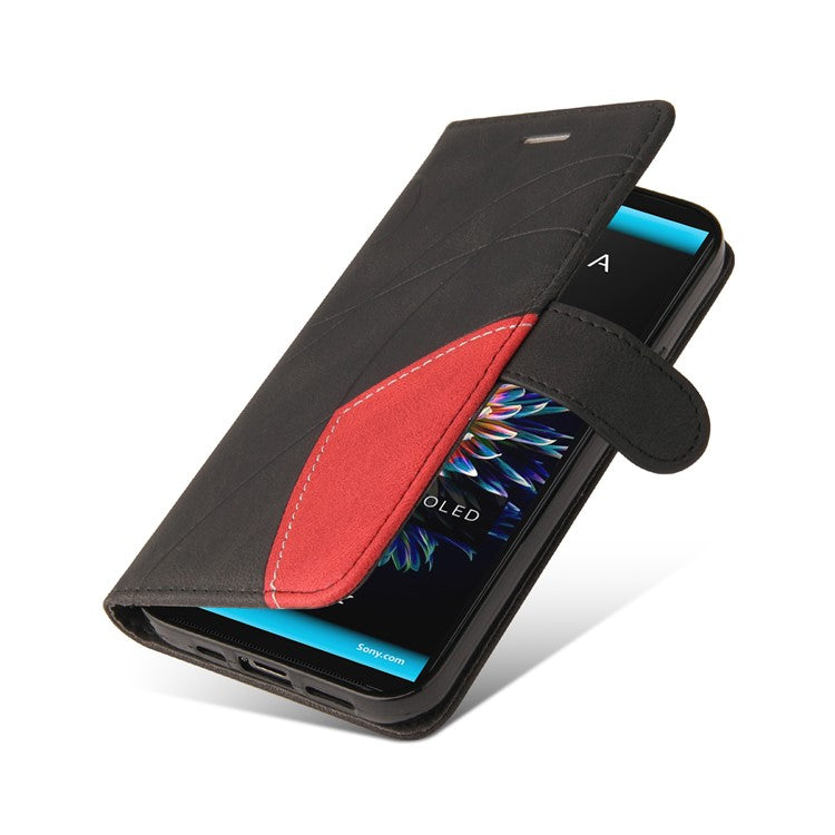 KT Leather Series-1 Fashionable Bi-colour Splicing Style Stand Leather Wallet Case Cover for Sony Xperia 10 III 5G / Xperia 10 III Lite - Black