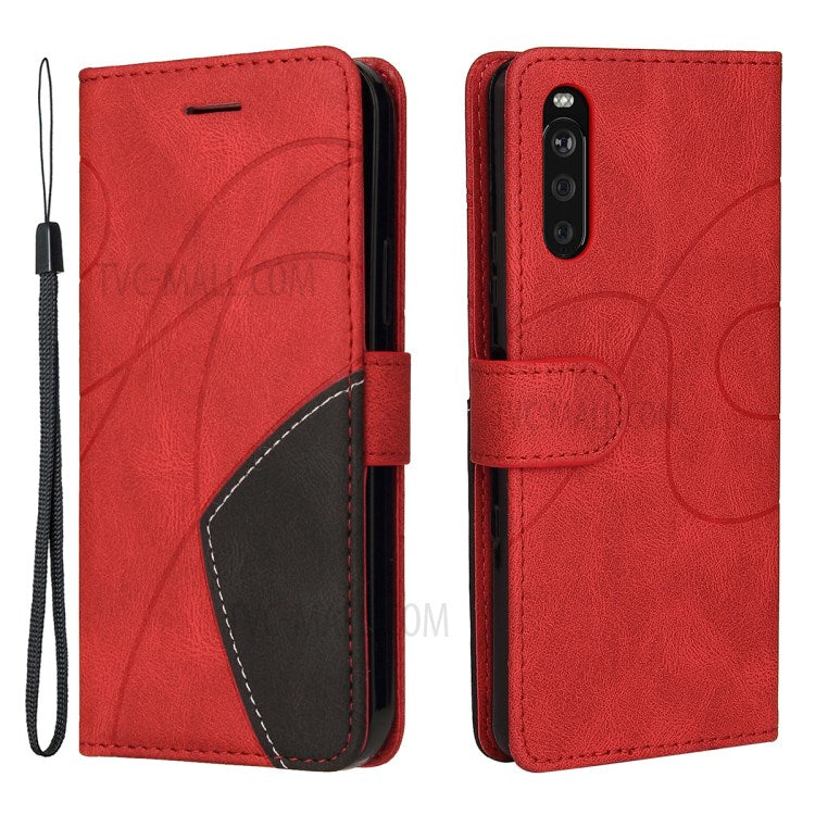 KT Leather Series-1 Fashionable Bi-colour Splicing Style Stand Leather Wallet Case Cover for Sony Xperia 10 III 5G / Xperia 10 III Lite - Red