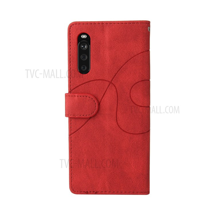 KT Leather Series-1 Fashionable Bi-colour Splicing Style Stand Leather Wallet Case Cover for Sony Xperia 10 III 5G / Xperia 10 III Lite - Red