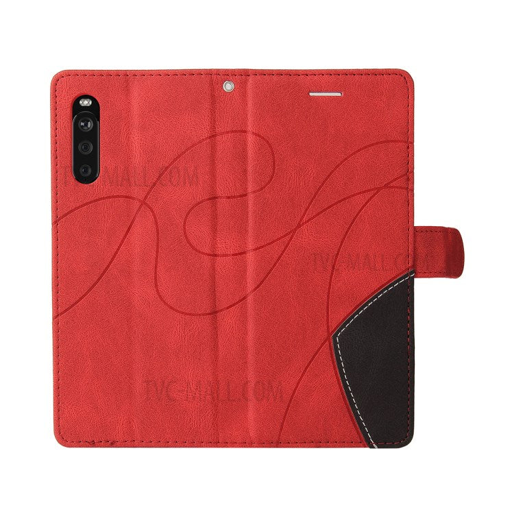 KT Leather Series-1 Fashionable Bi-colour Splicing Style Stand Leather Wallet Case Cover for Sony Xperia 10 III 5G / Xperia 10 III Lite - Red