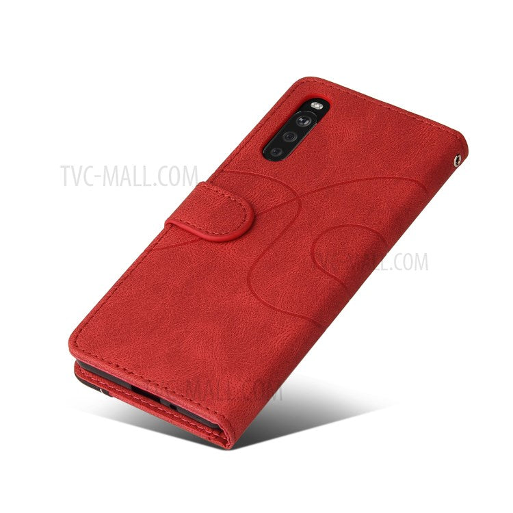 KT Leather Series-1 Fashionable Bi-colour Splicing Style Stand Leather Wallet Case Cover for Sony Xperia 10 III 5G / Xperia 10 III Lite - Red