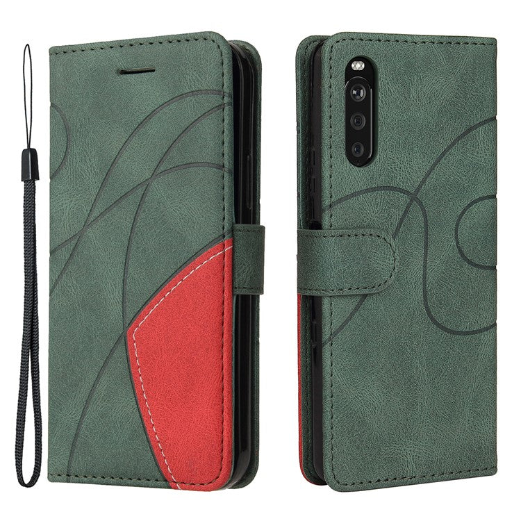 KT Leather Series-1 Fashionable Bi-colour Splicing Style Stand Leather Wallet Case Cover for Sony Xperia 10 III 5G / Xperia 10 III Lite - Green