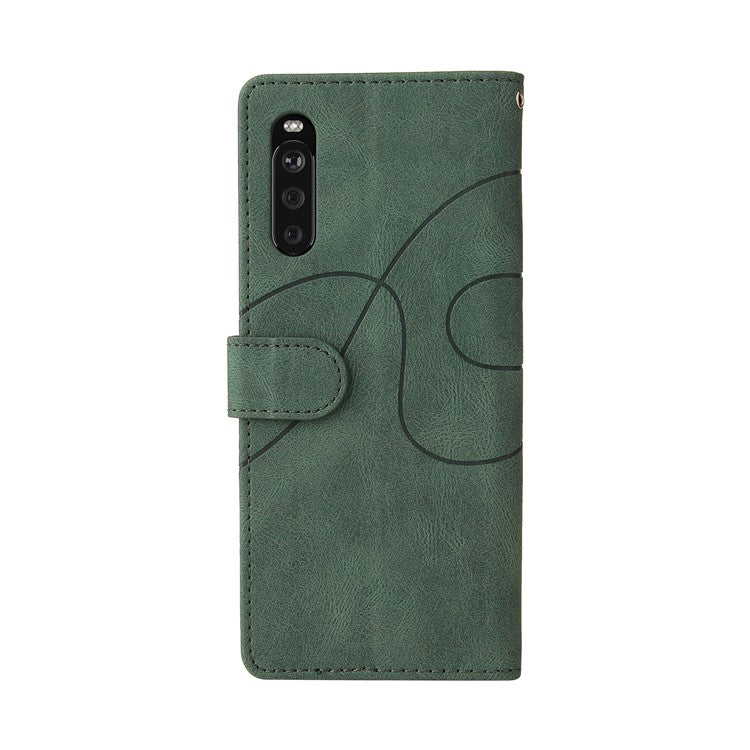 KT Leather Series-1 Fashionable Bi-colour Splicing Style Stand Leather Wallet Case Cover for Sony Xperia 10 III 5G / Xperia 10 III Lite - Green