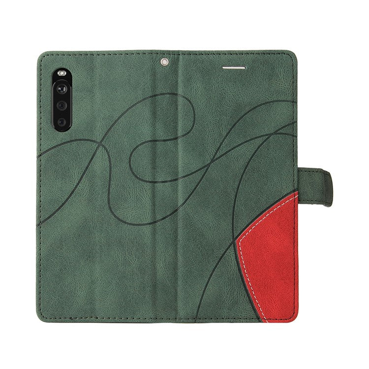 KT Leather Series-1 Fashionable Bi-colour Splicing Style Stand Leather Wallet Case Cover for Sony Xperia 10 III 5G / Xperia 10 III Lite - Green
