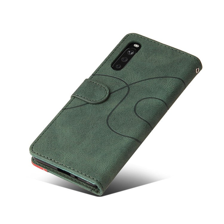 KT Leather Series-1 Fashionable Bi-colour Splicing Style Stand Leather Wallet Case Cover for Sony Xperia 10 III 5G / Xperia 10 III Lite - Green