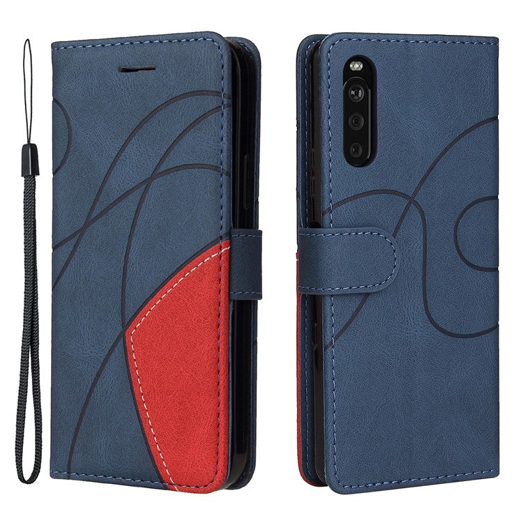 KT Leather Series-1 Fashionable Bi-colour Splicing Style Stand Leather Wallet Case Cover for Sony Xperia 10 III 5G / Xperia 10 III Lite - Blue
