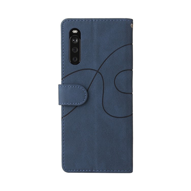 KT Leather Series-1 Fashionable Bi-colour Splicing Style Stand Leather Wallet Case Cover for Sony Xperia 10 III 5G / Xperia 10 III Lite - Blue