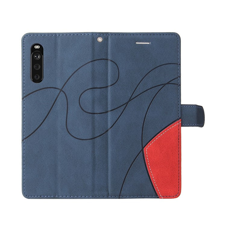 KT Leather Series-1 Fashionable Bi-colour Splicing Style Stand Leather Wallet Case Cover for Sony Xperia 10 III 5G / Xperia 10 III Lite - Blue