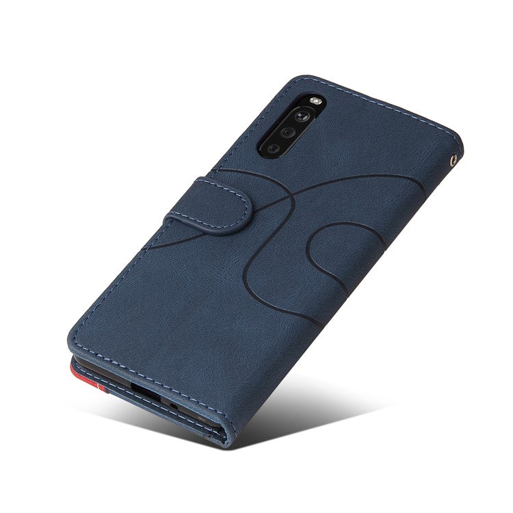 KT Leather Series-1 Fashionable Bi-colour Splicing Style Stand Leather Wallet Case Cover for Sony Xperia 10 III 5G / Xperia 10 III Lite - Blue