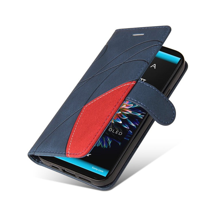 KT Leather Series-1 Fashionable Bi-colour Splicing Style Stand Leather Wallet Case Cover for Sony Xperia 10 III 5G / Xperia 10 III Lite - Blue