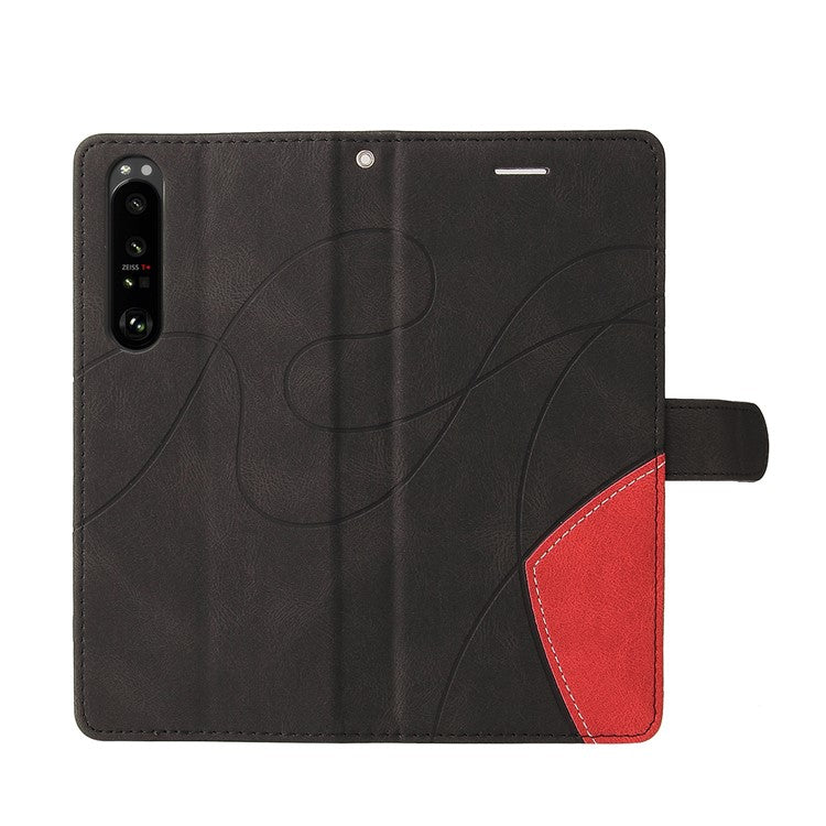 KT Leather Series-1 Bi-color Splicing Style Leather Wallet Phone Cover with Handy Strap for Sony Xperia 1 III 5G - Black