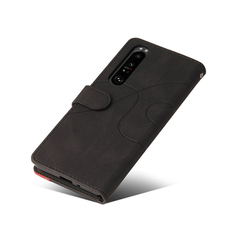 KT Leather Series-1 Bi-color Splicing Style Leather Wallet Phone Cover with Handy Strap for Sony Xperia 1 III 5G - Black
