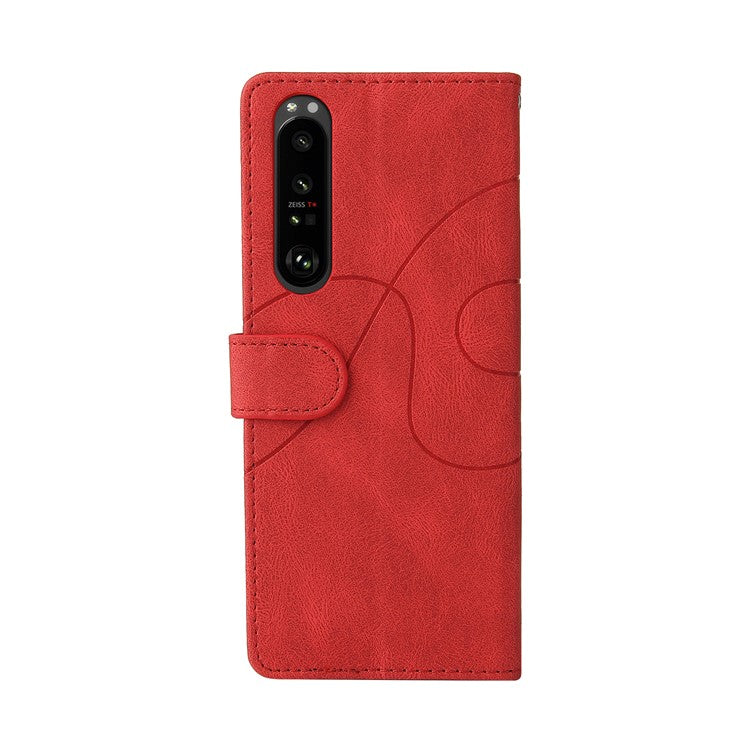 KT Leather Series-1 Bi-color Splicing Style Leather Wallet Phone Cover with Handy Strap for Sony Xperia 1 III 5G - Red