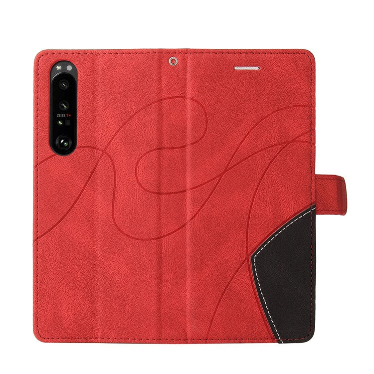 KT Leather Series-1 Bi-color Splicing Style Leather Wallet Phone Cover with Handy Strap for Sony Xperia 1 III 5G - Red