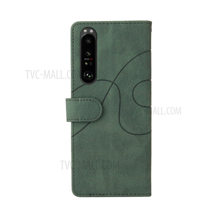 KT Leather Series-1 Bi-color Splicing Style Leather Wallet Phone Cover with Handy Strap for Sony Xperia 1 III 5G - Green