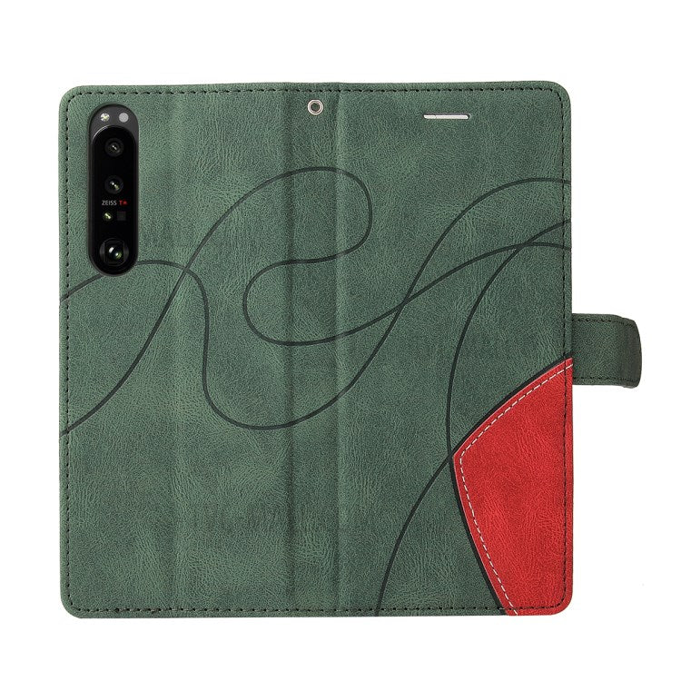 KT Leather Series-1 Bi-color Splicing Style Leather Wallet Phone Cover with Handy Strap for Sony Xperia 1 III 5G - Green