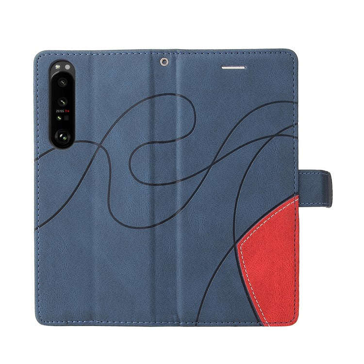 KT Leather Series-1 Bi-color Splicing Style Leather Wallet Phone Cover with Handy Strap for Sony Xperia 1 III 5G - Blue