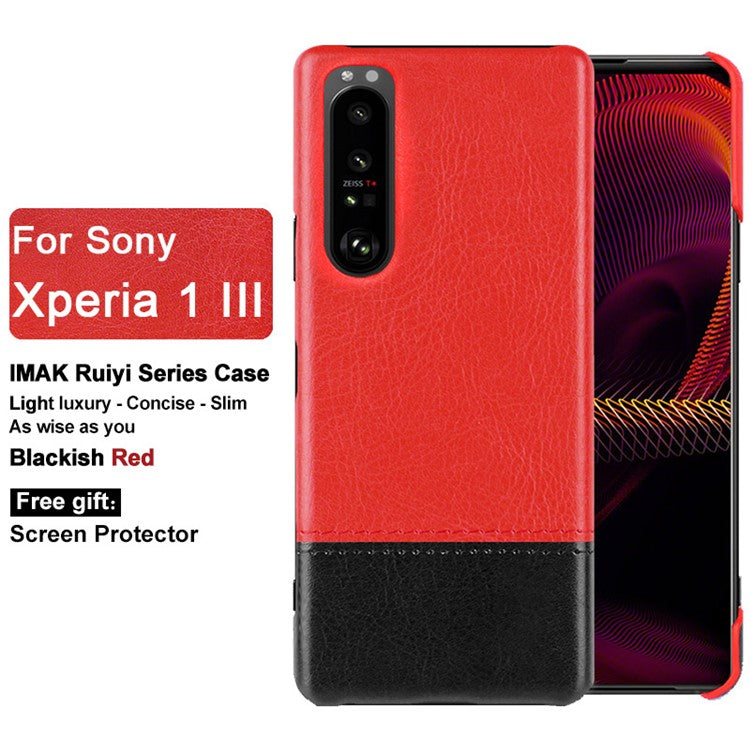 IMAK Ruiyi Series Bi-Color PU Leather + PC Phone Case Cover with Screen Protector for Sony Xperia 1 III 5G - Black / Brown