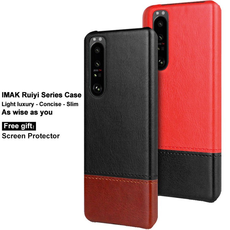 IMAK Ruiyi Series Bi-Color PU Leather + PC Phone Case Cover with Screen Protector for Sony Xperia 1 III 5G - Black / Brown