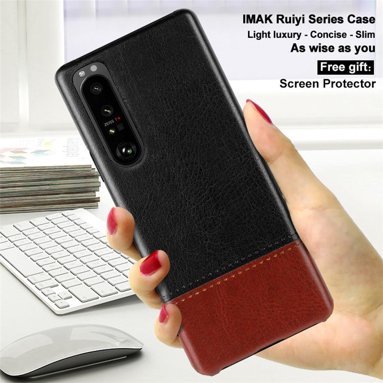 IMAK Ruiyi Series Bi-Color PU Leather + PC Phone Case Cover with Screen Protector for Sony Xperia 1 III 5G - Black / Brown